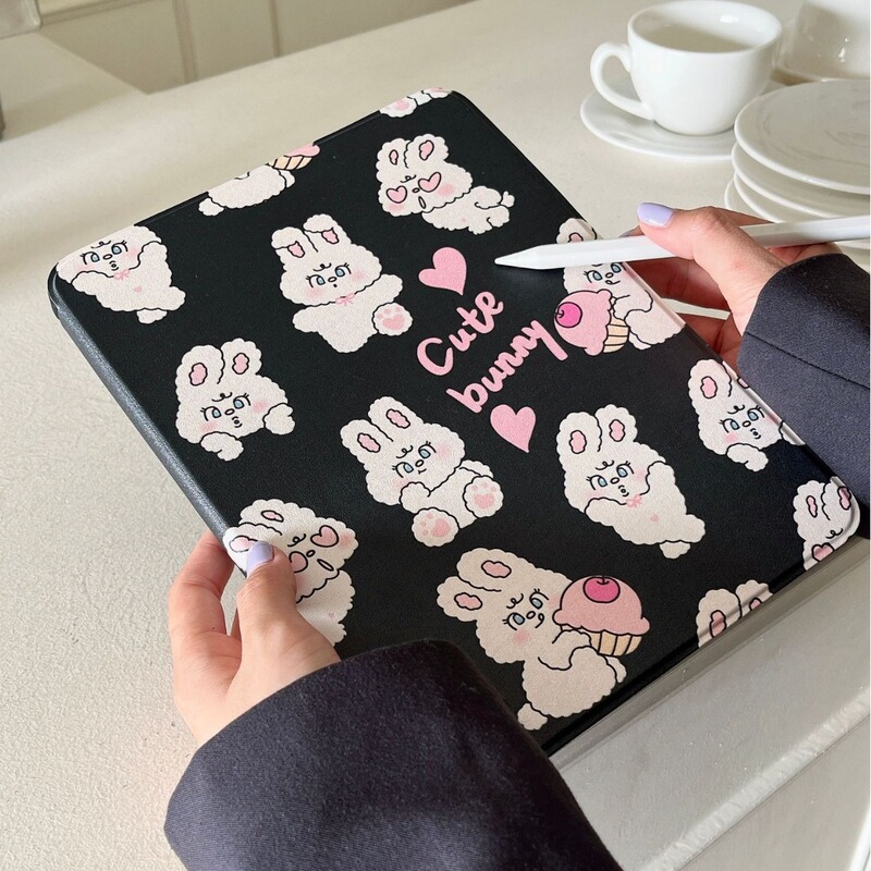 Cute Rabbit iPad Protective Case Pro 12.9 Acrylic Mini6 Air4/5 Case with Pen Slot