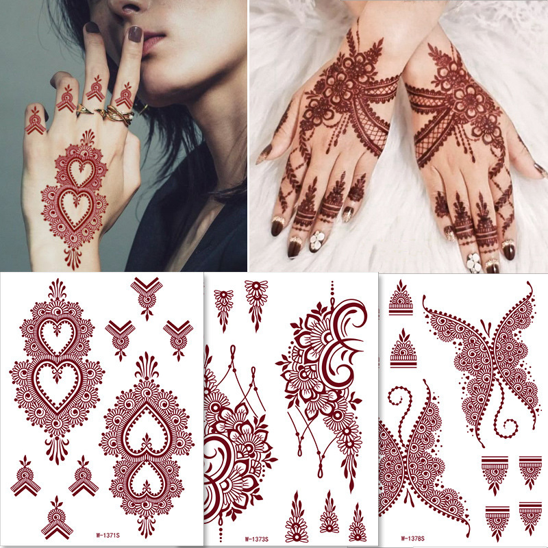 Zhengxiang Cross Border Brown Lace Tattoo Waterproof Henna Tattoo Temporary Henna Tattoo Hand and Foot