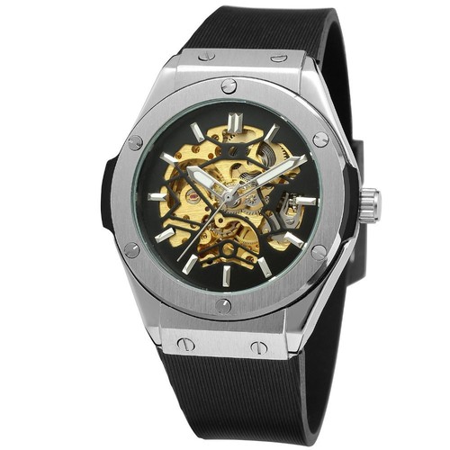 forsining European and American style men's fashion casual silver hollow skeleton fully automatic mechanical watch wholesale