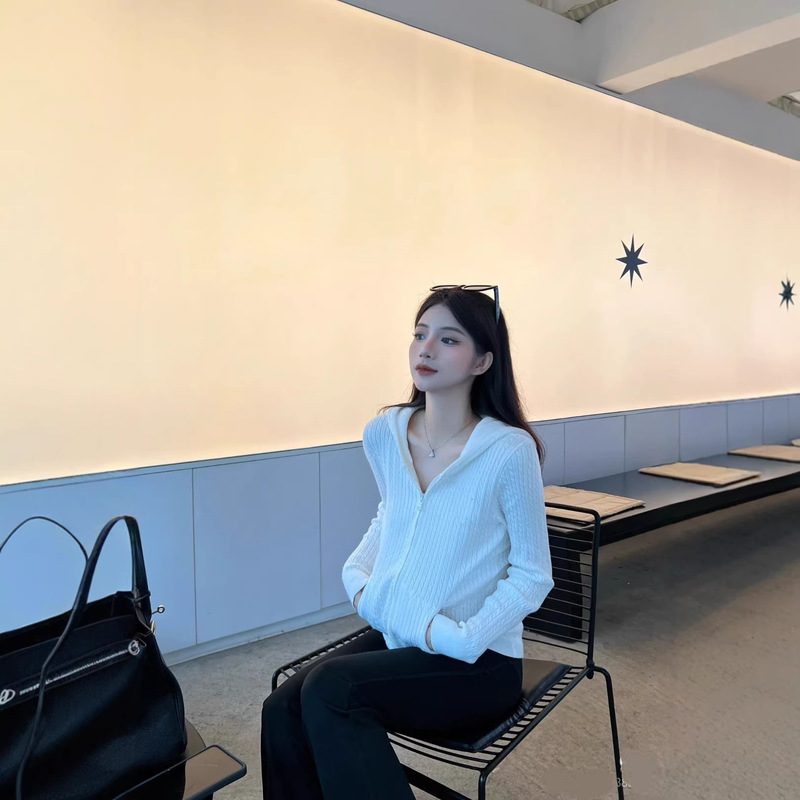 High-Quality/Scannable Qr Code Ralph Lauren Full-Zip Hooded Jacket with Embroidery Slim-Fit Knit Cardigan for Women