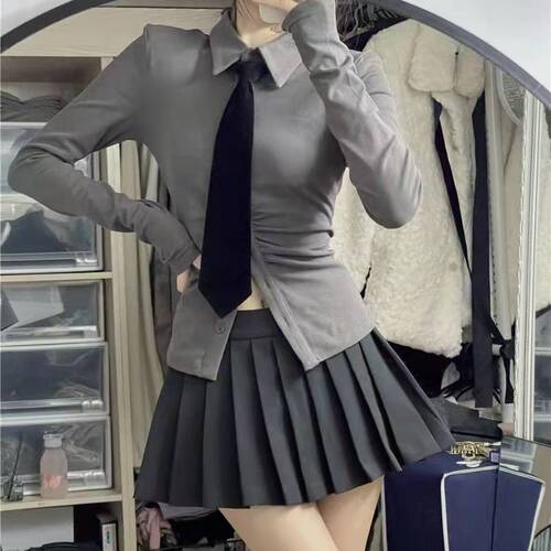 T-shirt jacket JK uniform shirt A-line mini skirt dress pleated skirt women autumn winter spring summer two-piece set dress