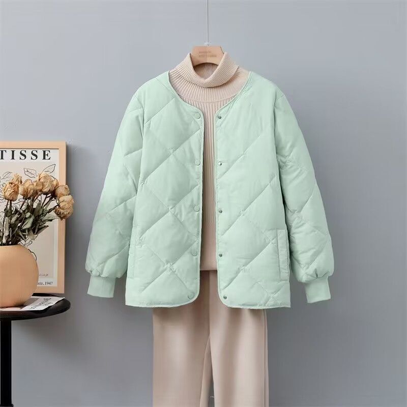 韩版羽绒棉服女短款2025秋冬新款圆领菱形小个子减龄轻薄棉袄外套|undefined