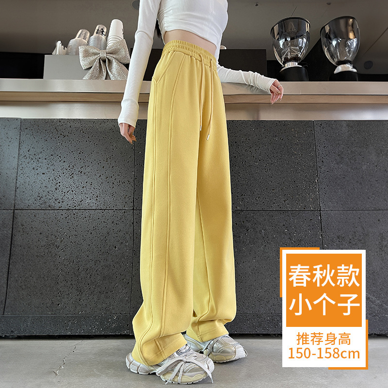 运动裤女春秋2025新款女装加绒宽松小个子窄版乌梅紫休闲阔腿卫裤|undefined