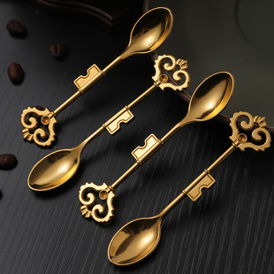 Cross-Border Zinc Alloy Coffee Spoon Retro Gold Dessert Spoon Stirring Spoon Key Creative Gift Spoon Coffee Spoon Wholesale