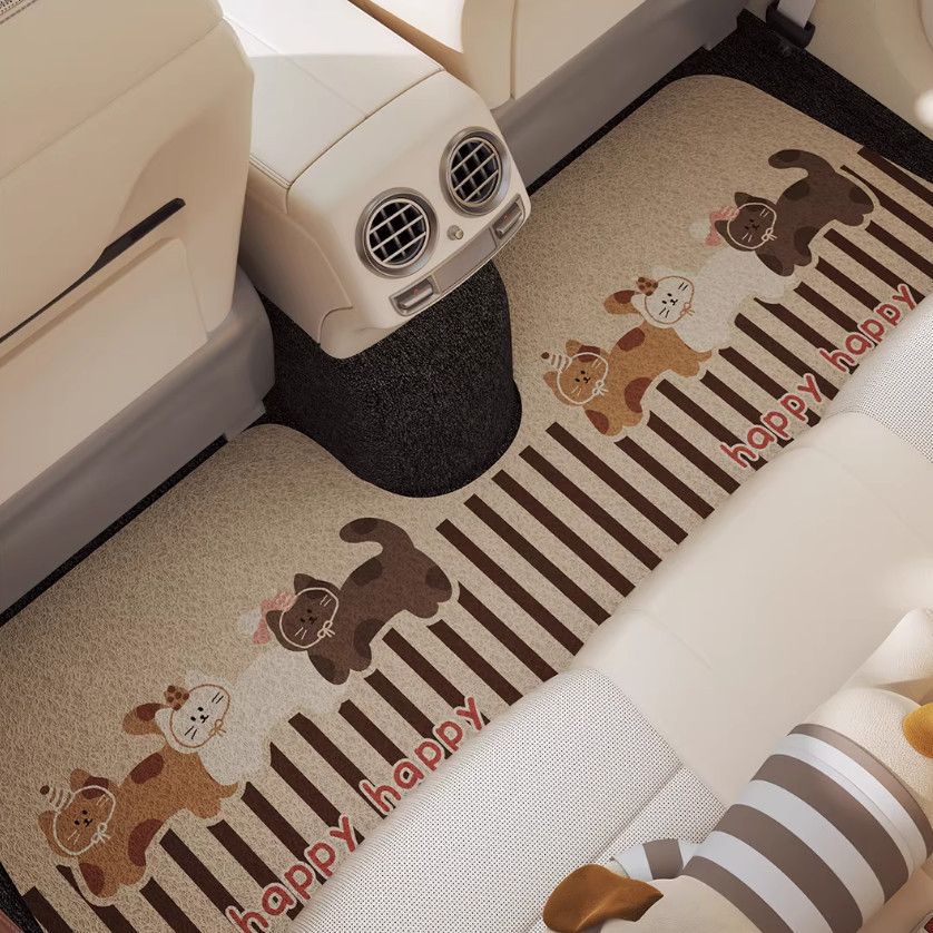 Fresh and Simple Car Floor Mat Three-Piece Set, Cute Dog-Themed Carpet-Style Dirt-Resistant Non-Slip Car Protection Mat, Universal Mat