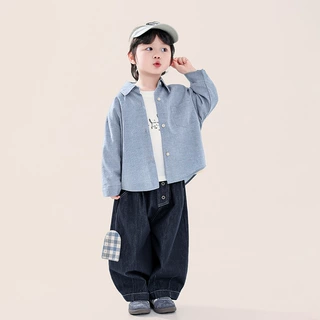 畅果服饰男童长袖衬衣新款秋装儿童蓝色条纹衬衫中小童春秋上衣