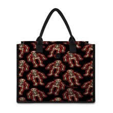 骷髅图案设计女士休闲通勤印花大容量手提包，手挎包