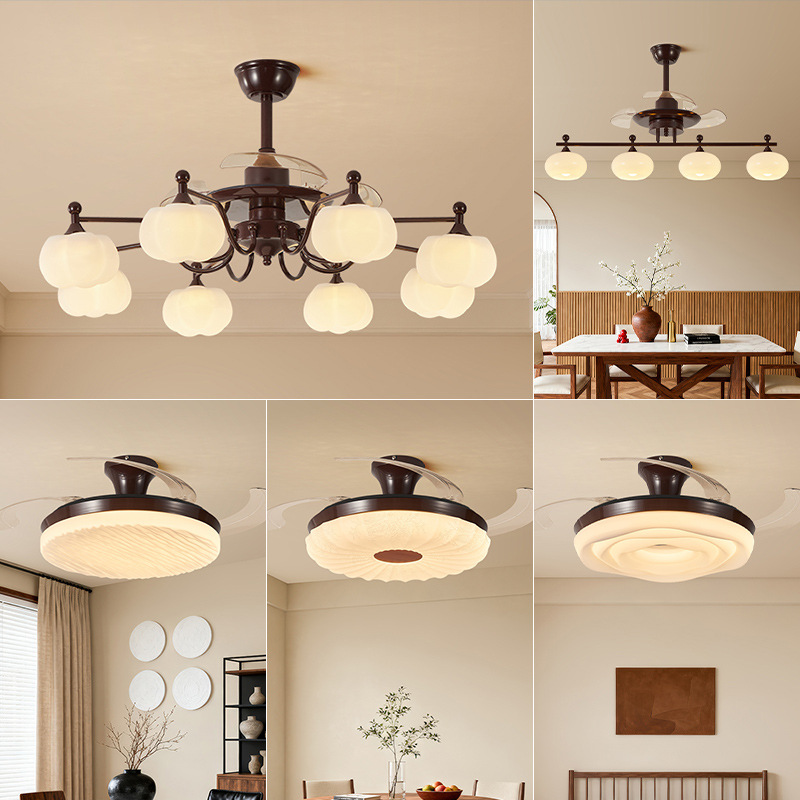 New French-Style Vintage Fan Lamp, Chinese-Style Living Room Dining Room Ceiling Fan Lamp, American-Style Retro Hall Main Light Electric Fan
