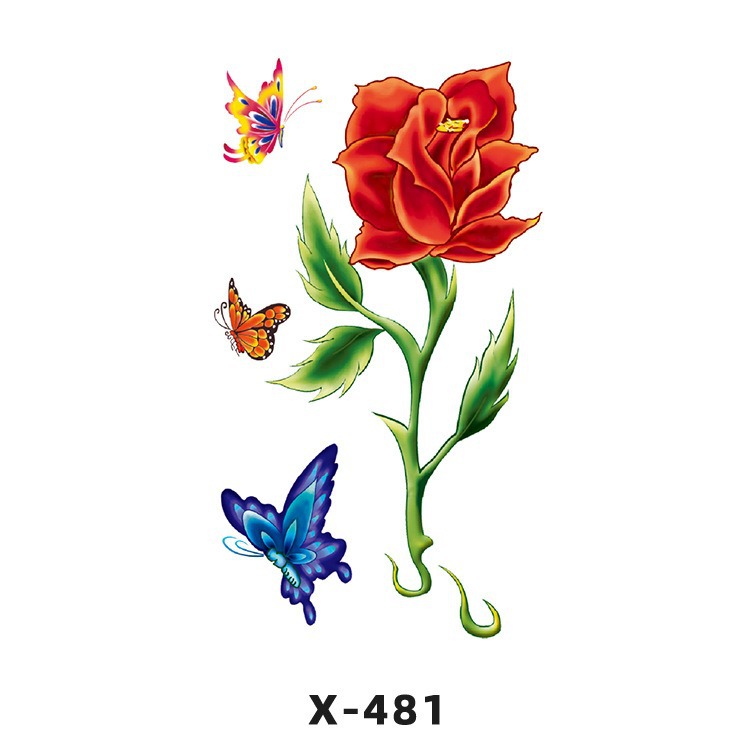 Arco de flor pequeña pegatinas de tatuaje fresco 3D dibujos animados transfronterizo Henna rosa impermeable texto en inglés pegatinas de tatuaje