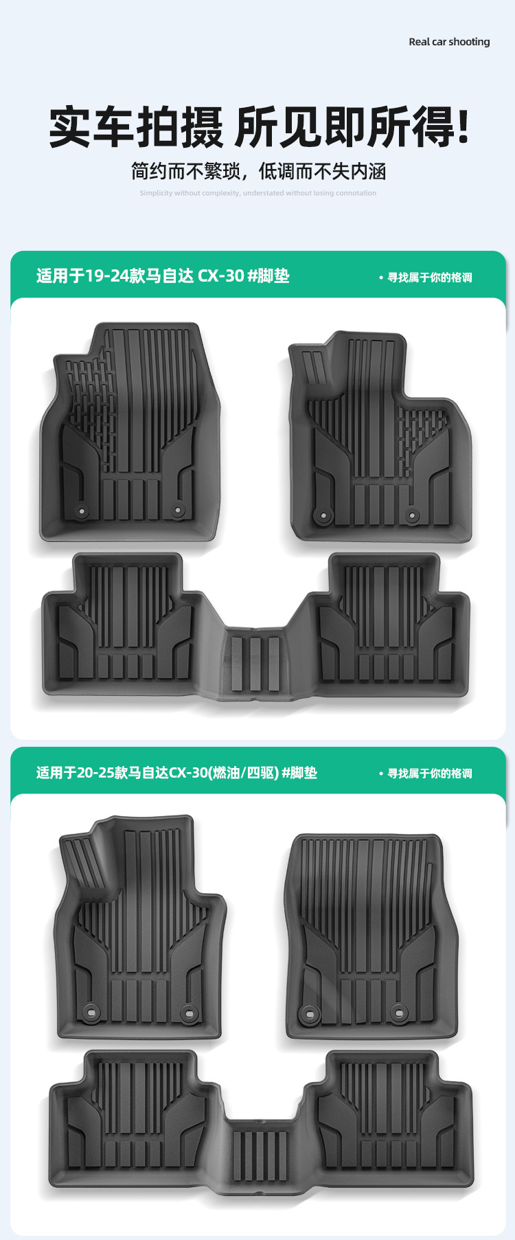 Suitable for 19-25 Mazda Mazda3/Cx-30 Car Floor Mats Waterproof All-Weather Tpe Trunk Mat
