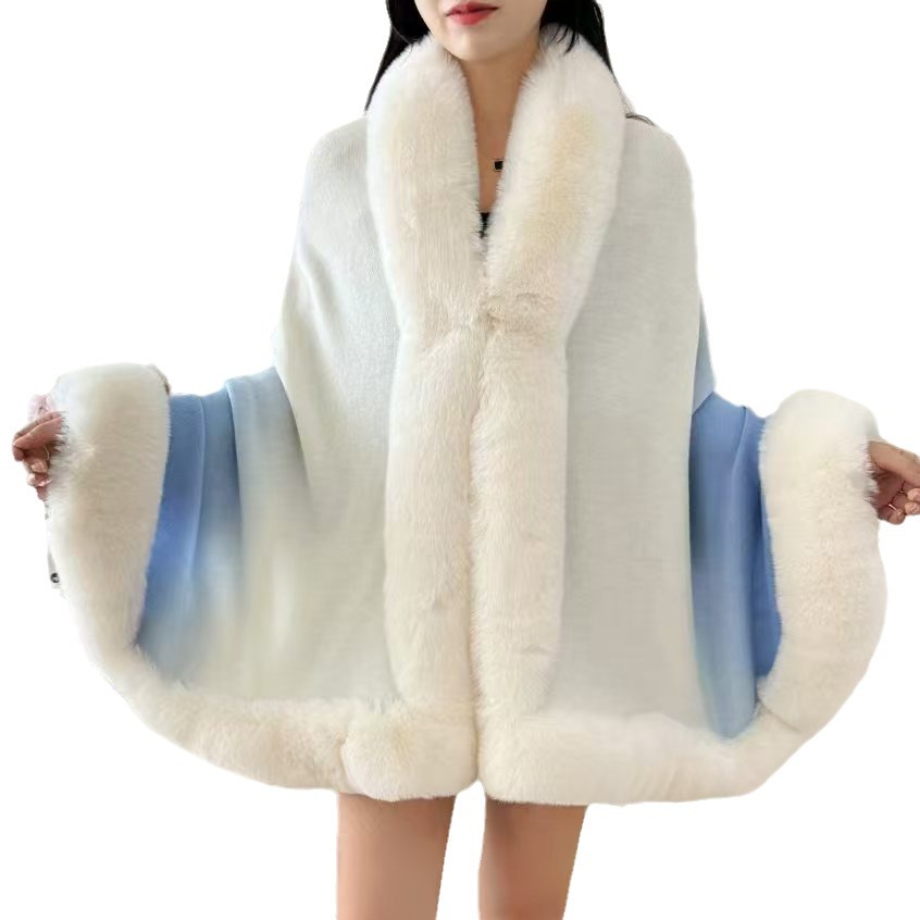 Knitted Wool Collar Cardigan Coat Women's High-end Autumn And Winter Coat Sweater Shawl Scarf_voghion.com