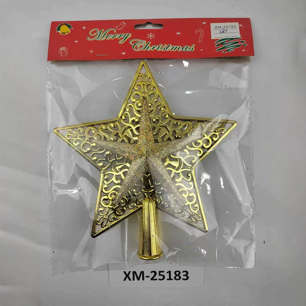 源头厂家跨境圣诞装饰品 镂空塑料五角星圣诞树顶星 圣诞树装饰品
