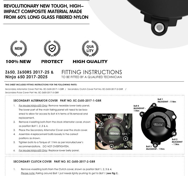 Suitable for Kawasaki Ninja650 Z650/Rs 2017-2025 Modified Engine Protective Cover Anti-Fall Side Cover