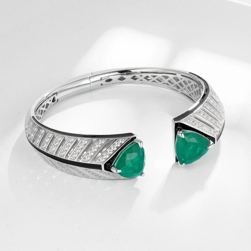 Exquisito calor transfronterizo cultivo de alta gama pulsera del tesoro de color S925 plata Europa y América retro abuela verde pulsera apertura