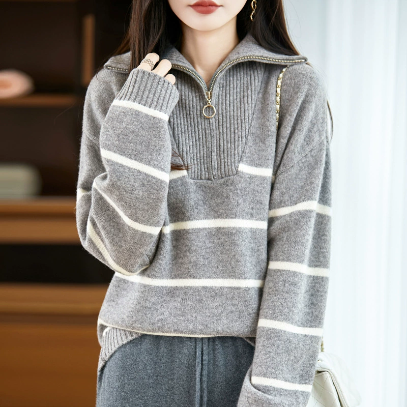 Демисезонный Woolen свитер, вязаная куртка с молнией для отдыха, увеличенная толщина, со молнией, оверсайз