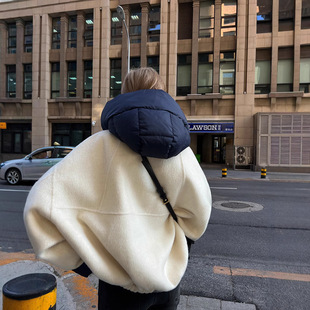 Detachable Hooded Wool Double-Sided Tweed Coat Women's 2024 New Winter Loose Short Tweed Coat for Petite