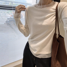 朵妮 DN 蕾丝打底~网纱拼接打底衫简韩25早秋长袖弹力直筒拼纱T恤