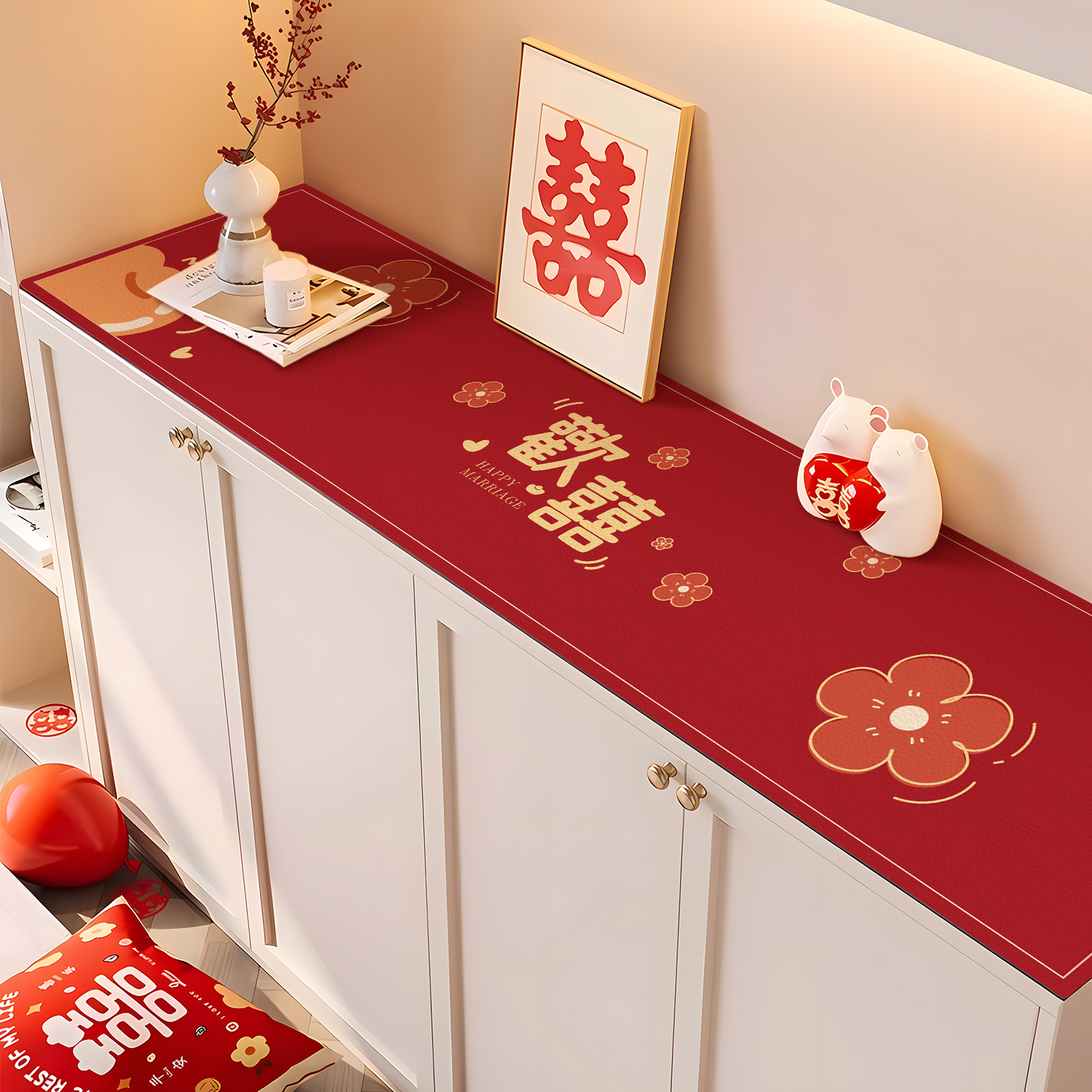 中式国风结婚订婚喜庆喜宴喜字红色桌布餐边柜电视柜鞋柜专用桌垫
