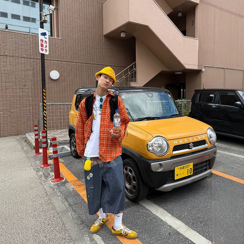 Retro dopamine orange plaid long-sleeve shirt for men and women, loose and versatile, casual high street couple shirt, trendy brand F Retro dopamine orange plaid long-sleeve shirt for men and women, loose and versatile, casual high street couple shirt, trendy brand F