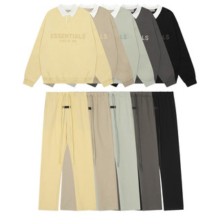 Essentials Flocked Letter Shirt Collar Sports Sweatshirt and Sweatpants for Men and Women Casual Thin Loose Suit