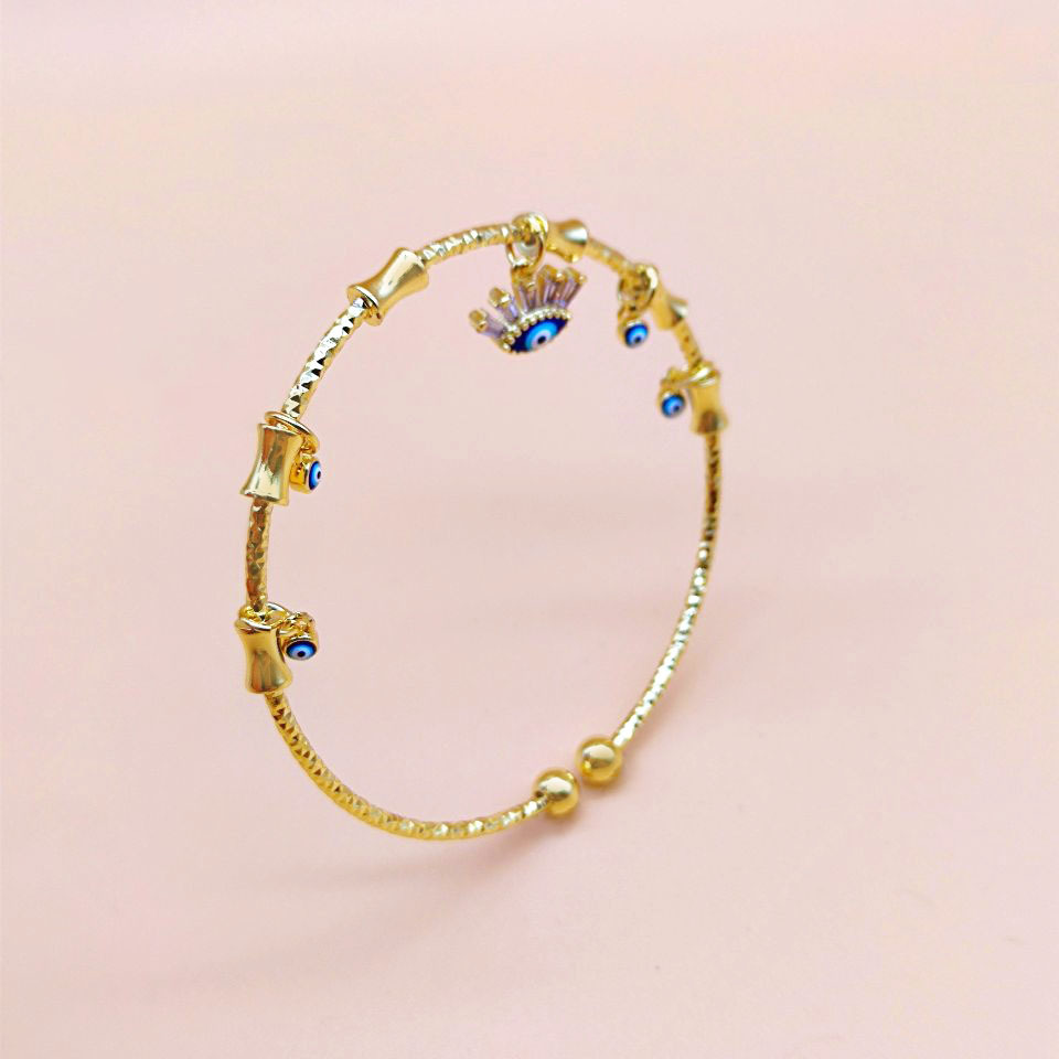 Retro Devilu0027S Eye Copper Gold Plated Inlay Artificial Gemstones Bangle