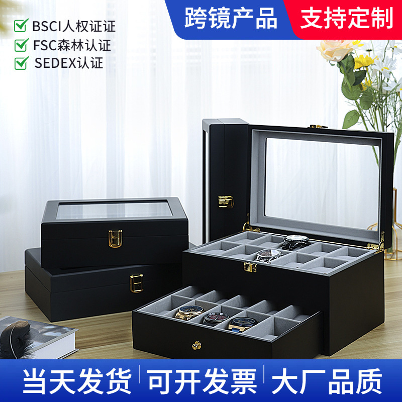 Embalaje de joyas de oro negro mate 61020-bit caja de reloj spray pintura reloj joyería almacenamiento caja de presentación en stock