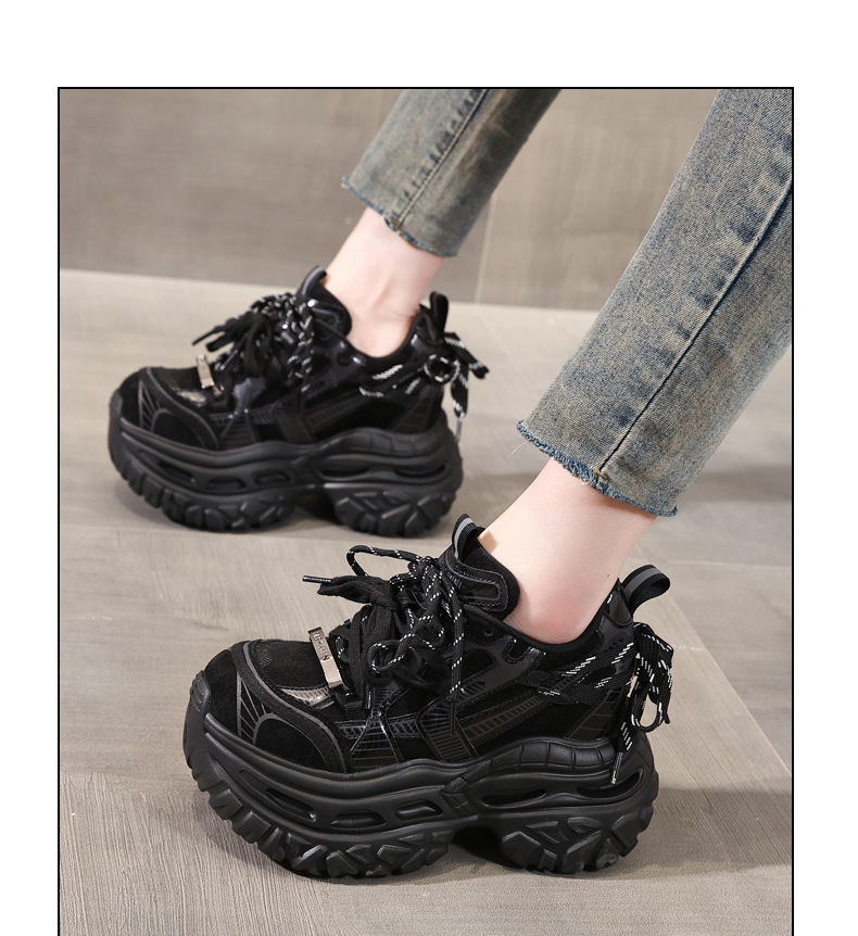 Giày sneaker nữ chunky đế dày tăng chiều cao phong cách thể thao — màu đen chi tiết 12