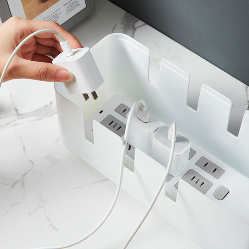Wooden and Bamboo Electric Wire Storage Box Creative Seven-Hole Desk Organizer Cable Management Box Power Strip Charger Data Cable Organizer
