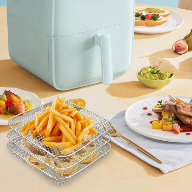 304 Stainless Steel Rectangular Air Fryer Accessories Mesh Rack Detachable Storage Rack Cross-Border Stainless Steel Frying Basket
