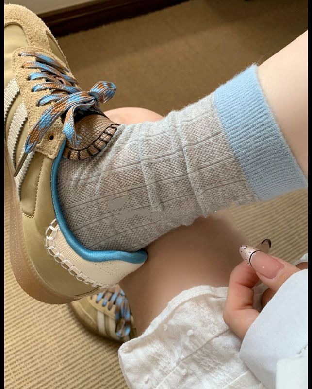 女性用サマーソックス、インスタイルの薄いメッシュパイルソックス、中空メッシュの吸汗性と通気性のある韓国スタイルのミッドチューブ多用途ソックス|undefined