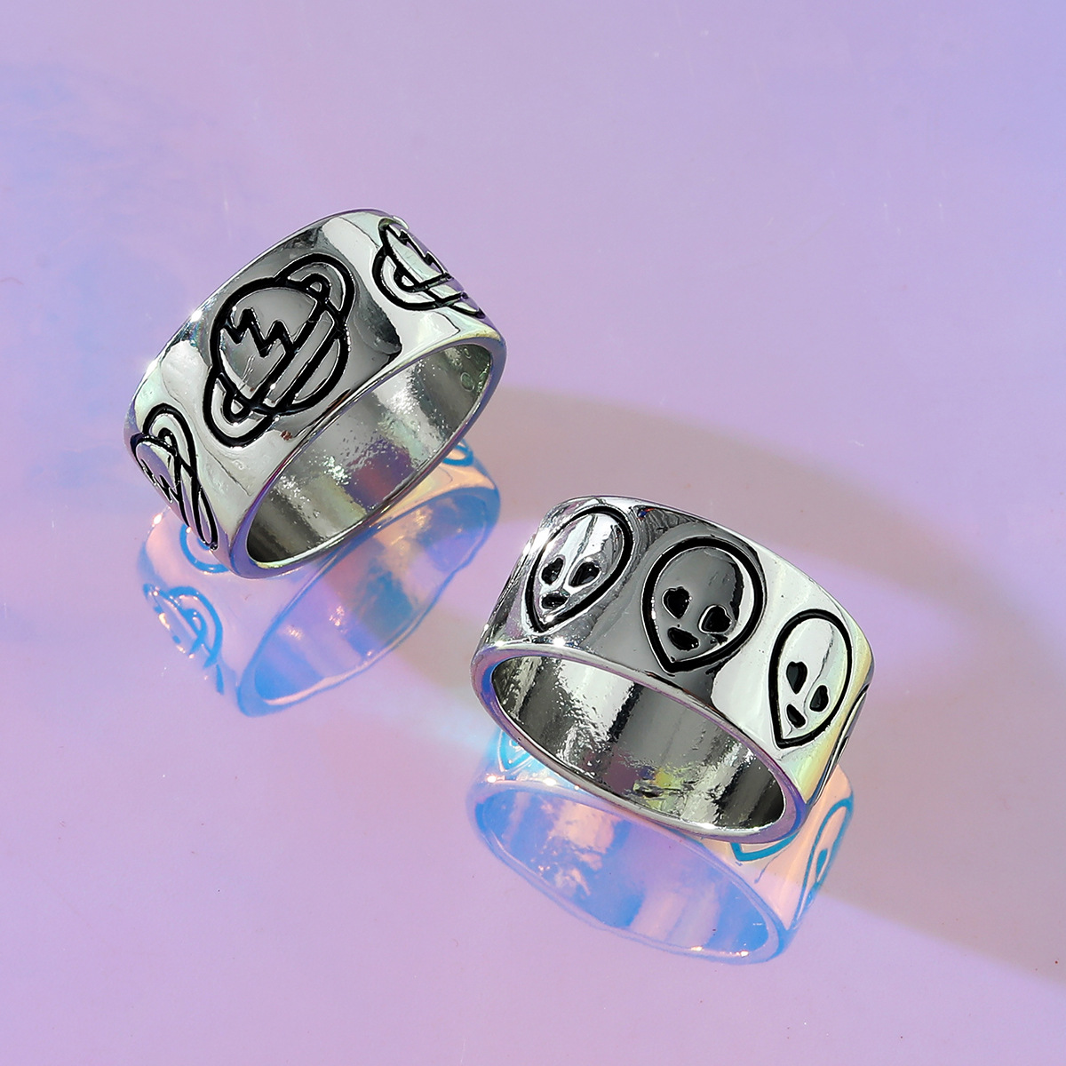 Punk Round Alloy Women's Rings 2 Pieces display picture 2
