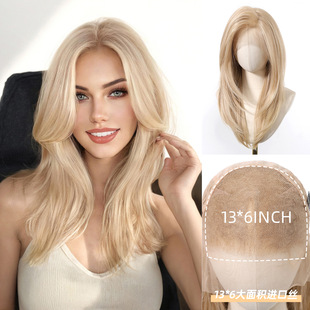 Cross-border new wig 13*6 lace large area can be randomly sewn gold long full head cover factory in stock