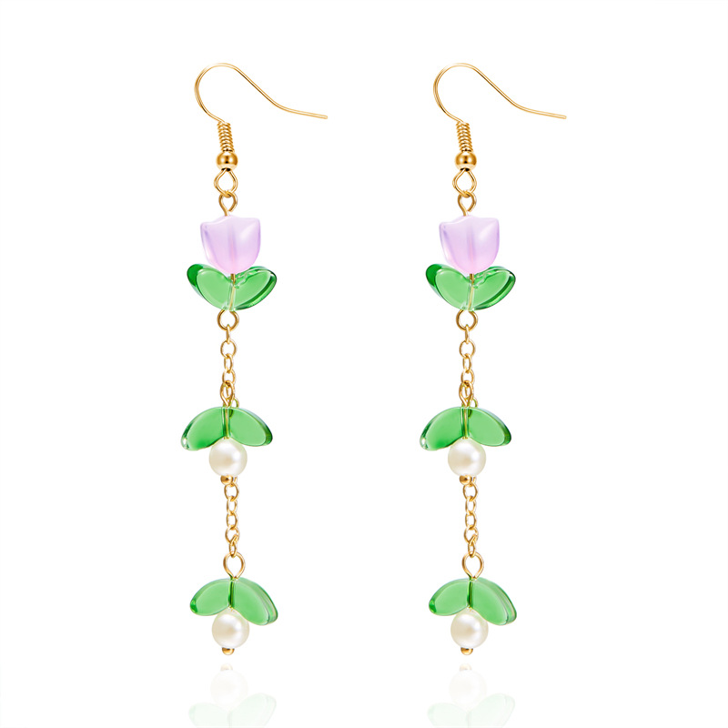 1 Pair Simple Style Classic Style Flower Patchwork Alloy Resin Drop Earrings display picture 5
