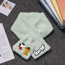 史努比Snoopy围巾纯色兔毛卡通印花围巾可爱加绒仿濑兔毛保暖围脖