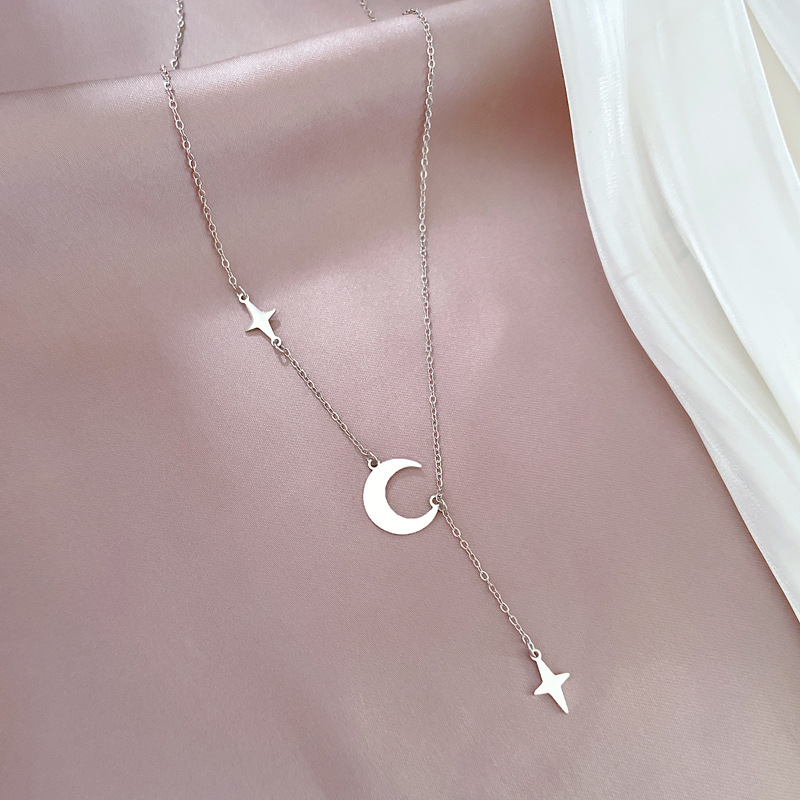 Collar minimalista estrellas luna con borlas oro para mujer_voghion.com
