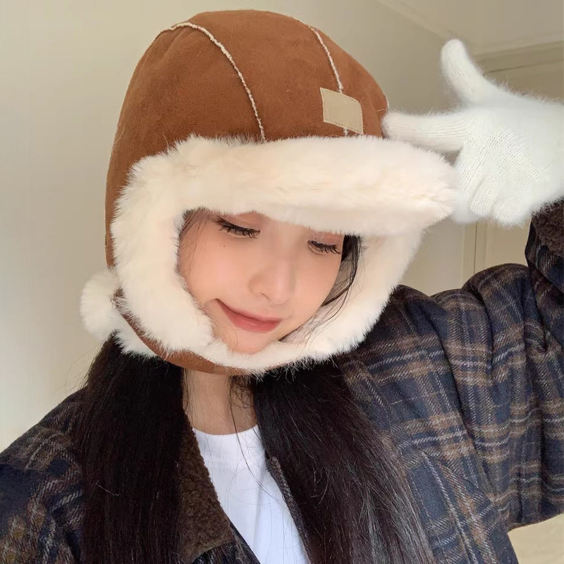 South Korea Internet Celebrant Suede Lei Feng Hat Women's Winter Thickened Warm Plush Fisherman Hat Ear Protection Non-item
