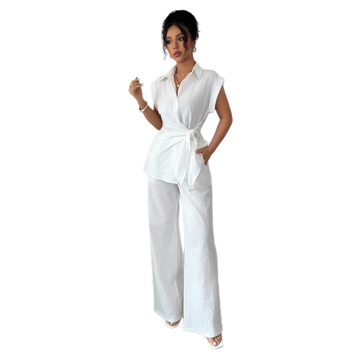 Cross-Border European And American Elegant High-End Short Sleeve Vest Long Pants Suit Women's Clothing 2025 Spring_ecoleips.com