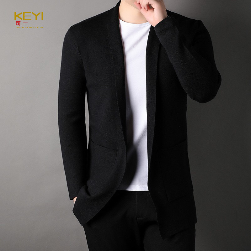 Spring and Autumn lapel solid color cardigan long-sleeved men's casual all-match sweater trendy Korean style men's coat
