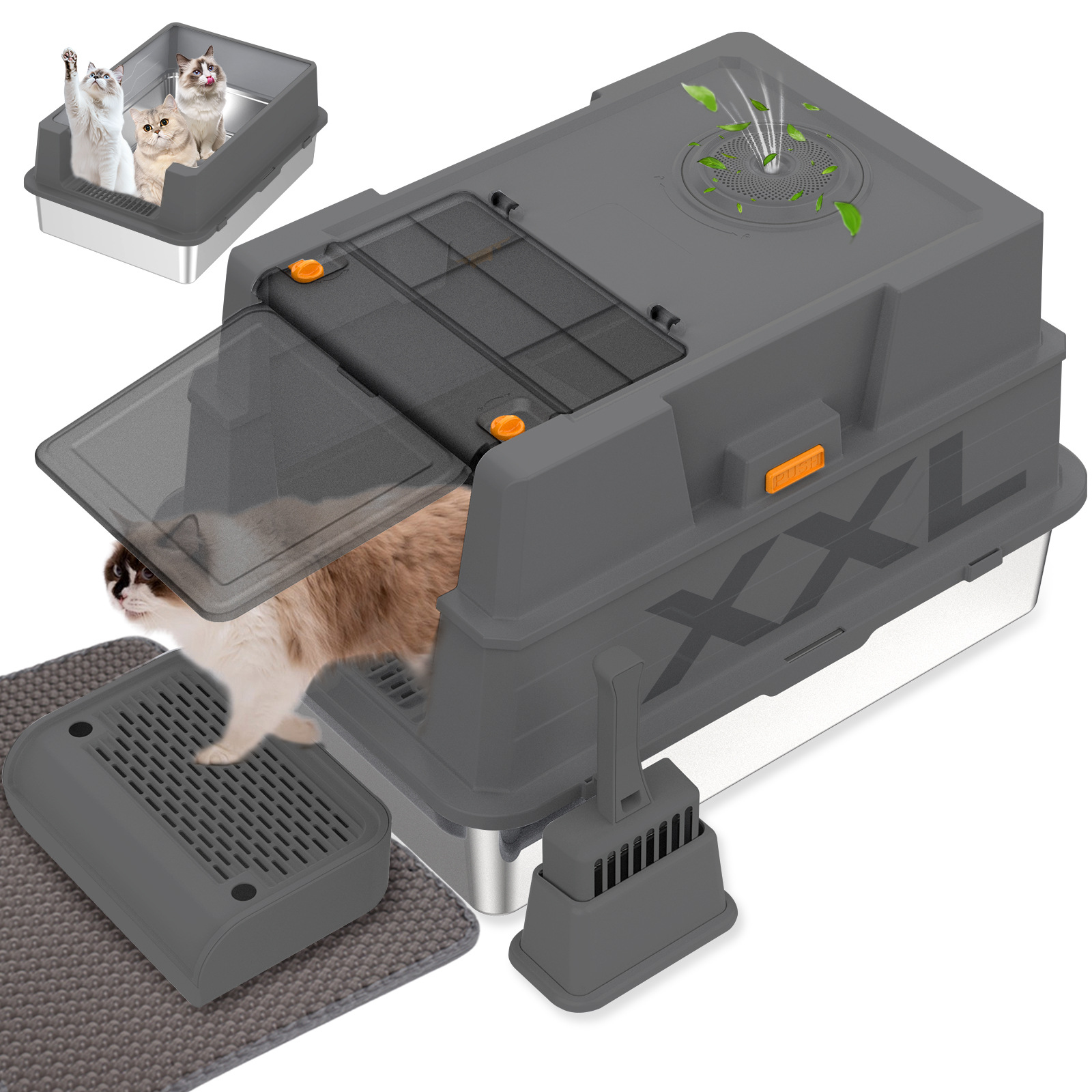 Acero inoxidable semicerrado tipo cajón super grande anti-derrames anti-odorante lavabo de arena para gatos cubierta de inodoro para gatos