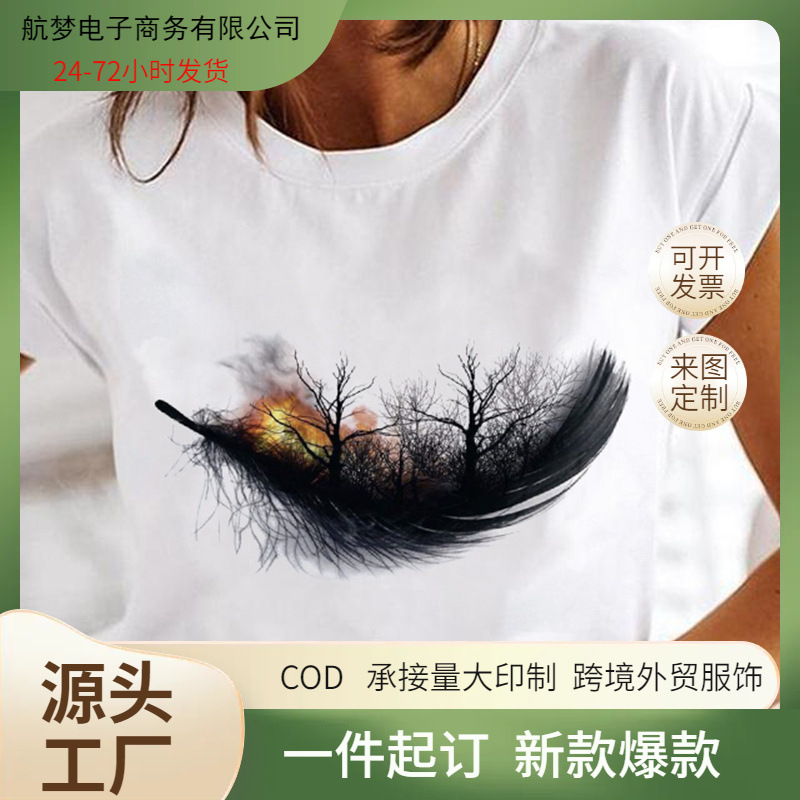 Women T-shirts Leaf Cute 90s 2022 Ladies Fashion Short Sleev