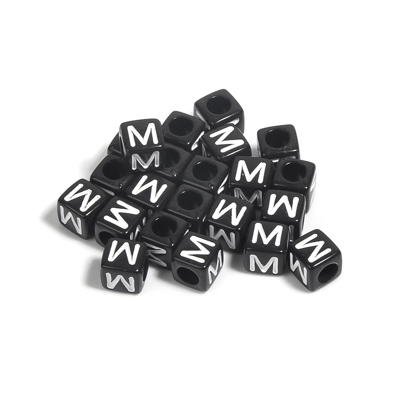 100 / paquete de acrílico fondo negro cuadrado letras blancas 26 letras individuales gotas de aceite cuentas DIY accesorios de cadena de teléfono móvil image 19