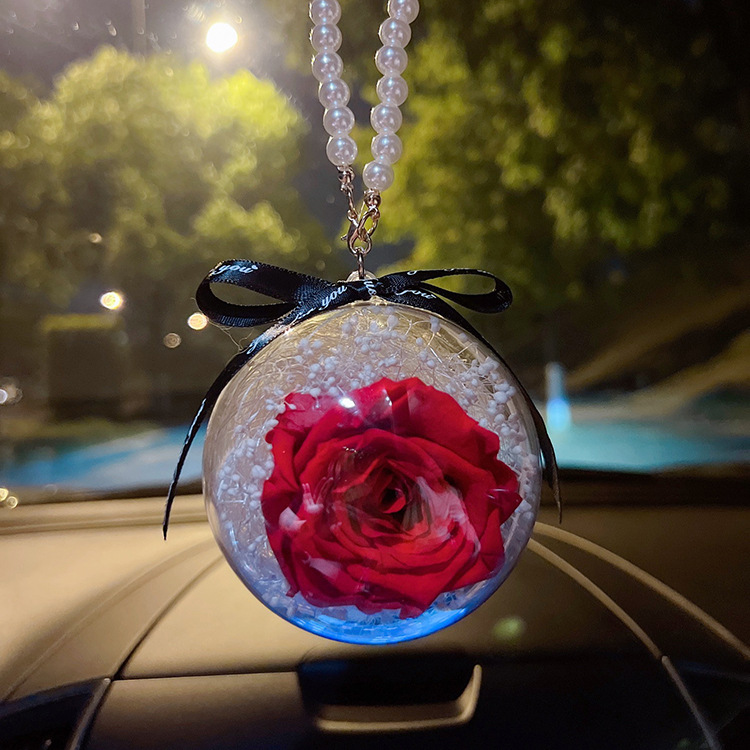 創意8cm玫瑰永生花球汽車掛件滿天星乾花時尚汽車內飾品女生禮品