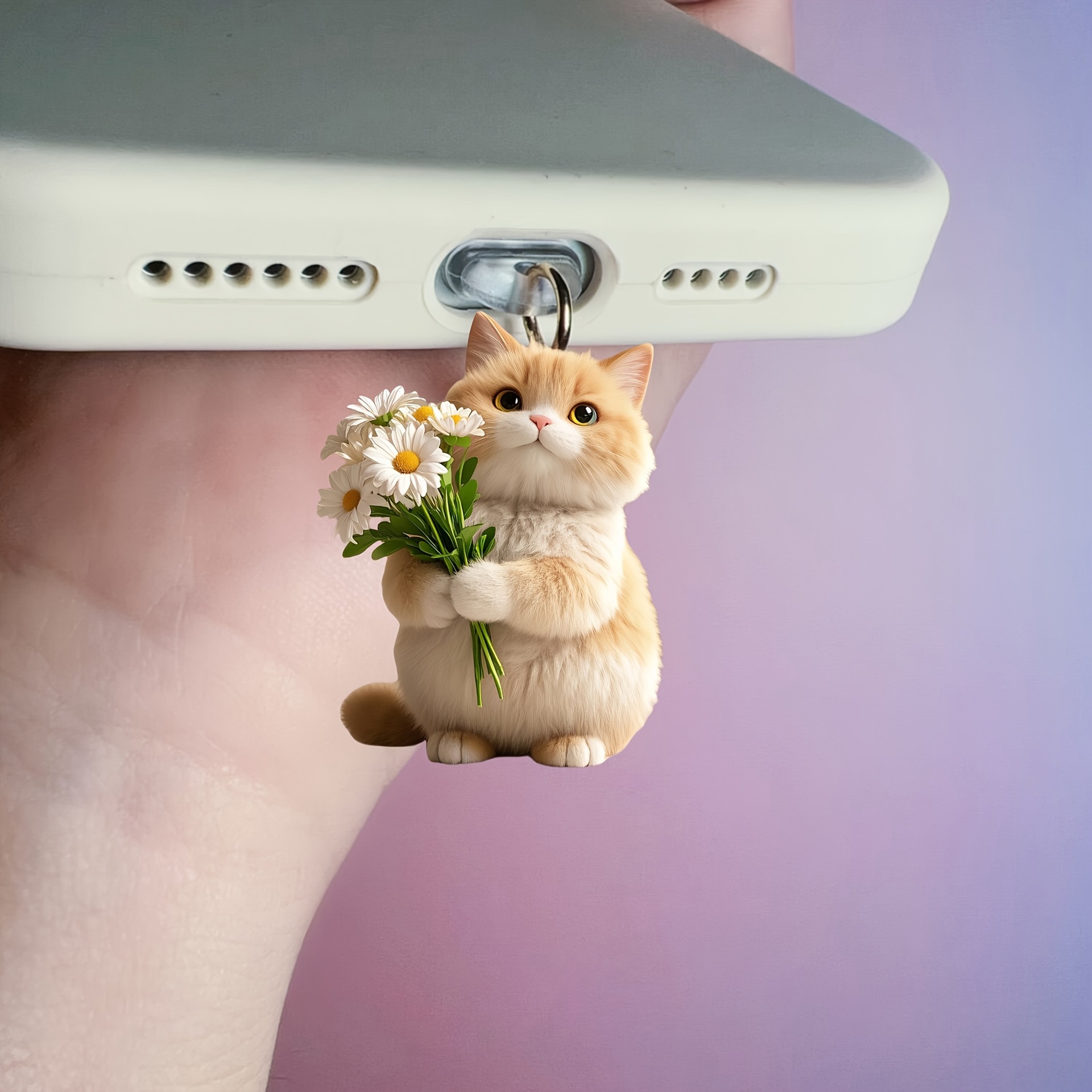 2D毛绒猫咪跨境爆款亚克力手机防尘塞挂饰吊坠Type-C