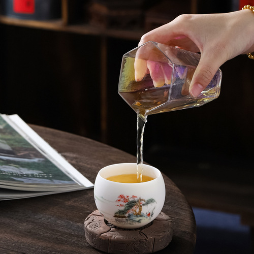 Hand-painted Landscape Tea Bowl, High-end Single White Porcelain, Dehua Plain Glaze, Lamplight Jade Tea Bowl with Lotus Flower, Luxury Host Cup