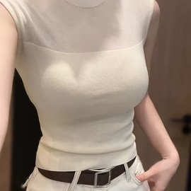 N51-1款独特别致小众薄纱拼接无袖T恤针织衫女夏新款高级感