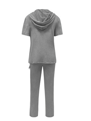 Women's Casual Hooded T-Shirt & Straight Leg Pants Set - Solid Color Lounge Outfit (S-XXL, Blue/Black/Gray/Red)_ecoleips.com