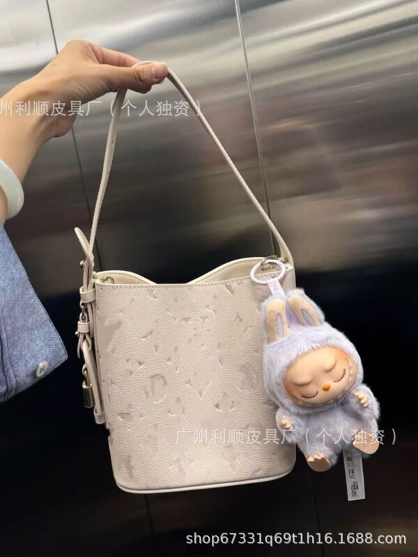 外贸货源新款all in bb 水彩渐变紫水桶包 全皮腋下手提斜挎女包|undefined