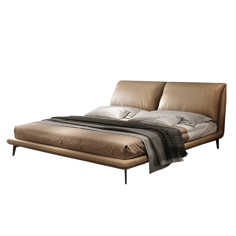 Cama de orejas de elefante, cama de cuero, cama doble moderna y simple, cama queen 1.8 de alta gama, atmósfera italiana, cama de matrimonio minimalista.