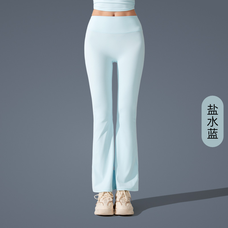 Pantalones de trompeta antibacterianos de sensación desnuda en Europa y los Estados Unidos nuevos estilos deportivos pantalones de yoga casuales muestran pantalones de fitness de cintura alta de plástico delgado