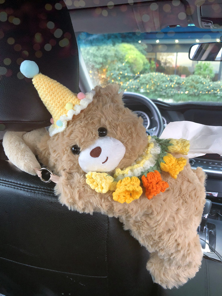 Car Tissue Box Car Paper Drawer Creative Cute Blue Ice Cream Princess Car Storage Hanging Bag Plush Doll